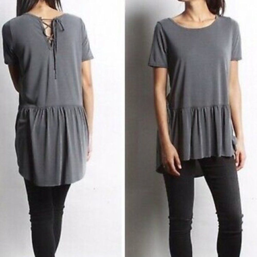 Mote Charcoal Ruffle Blouse size Large NWT
